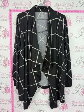 IYLA Open-Front Black Windowpane Cardigan Sweater